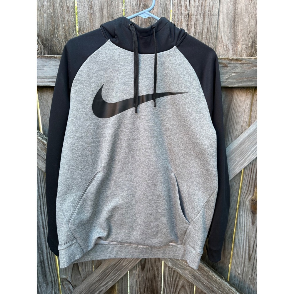Nike Dri-FIT Hoodie Mens Large Gray Black Pullover Sweatshirt 931991-063